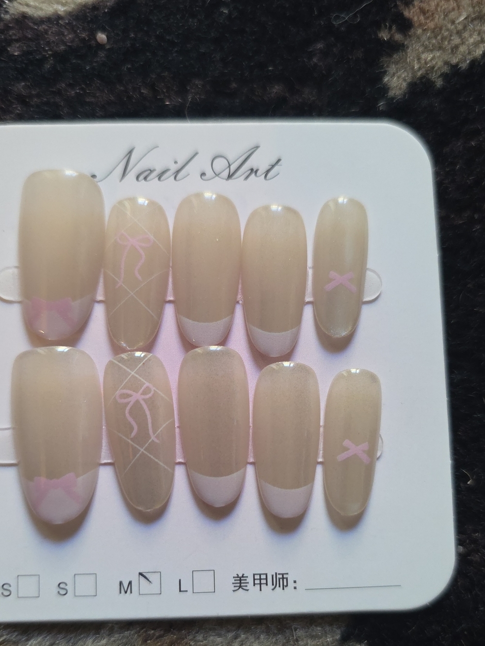 Nude Pink French Tip Press-On Nails with Bow Accent Size Med